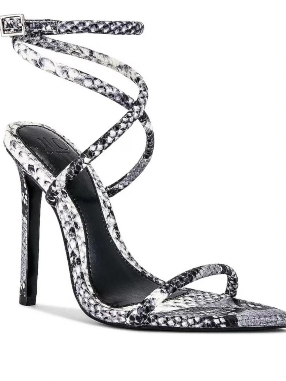 Jennifer Lopez Snake-Print Strappy Stiletto Sandal - Black & White - Picture 1 of 6
